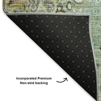 5' X 8' Teal Gold And Gray Abstract Washable Area Rug With UV Protection