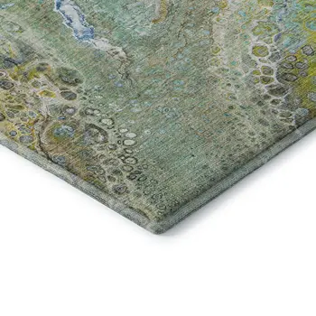 5' X 8' Teal Gold And Gray Abstract Washable Area Rug With UV Protection