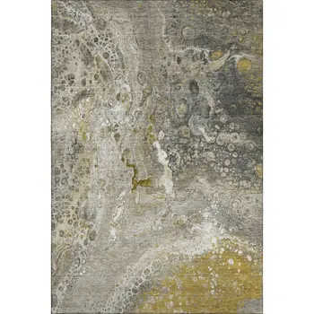 3' X 5' Taupe Ivory And Gold Abstract Washable Area Rug With UV Protection