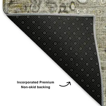 3' X 5' Taupe Ivory And Gold Abstract Washable Area Rug With UV Protection