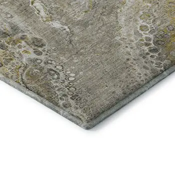 3' X 5' Taupe Ivory And Gold Abstract Washable Area Rug With UV Protection