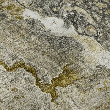3' X 5' Taupe Ivory And Gold Abstract Washable Area Rug With UV Protection