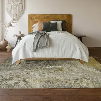 3' X 5' Taupe Ivory And Gold Abstract Washable Area Rug With UV Protection