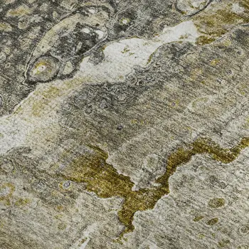 3' X 5' Taupe Ivory And Gold Abstract Washable Area Rug With UV Protection