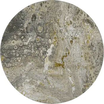 8' Taupe Ivory And Gold Abstract Washable Round Rug With UV Protection