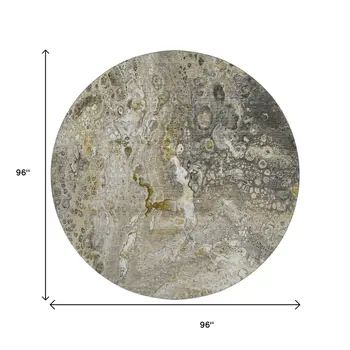 8' Taupe Ivory And Gold Abstract Washable Round Rug With UV Protection