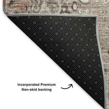 5' X 8' Terra Cotta Ivory And Gray Abstract Washable Area Rug With UV Protection
