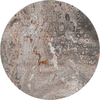 8' Terra Cotta Ivory And Gray Abstract Washable Round Rug With UV Protection