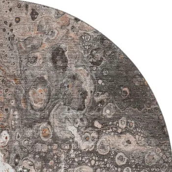 8' Terra Cotta Ivory And Gray Abstract Washable Round Rug With UV Protection