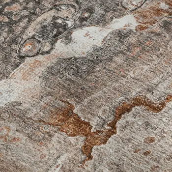 10' X 14' Terra Cotta Ivory And Gray Abstract Washable Area Rug With UV Protection