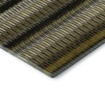 3' X 5' Brown Black And Ivory Striped Washable Area Rug With UV Protection