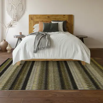 3' X 5' Brown Black And Ivory Striped Washable Area Rug With UV Protection