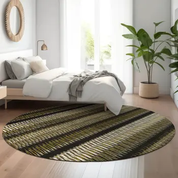 8' Brown Black And Ivory Striped Washable Round Rug With UV Protection