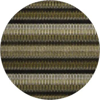 8' Brown Black And Ivory Striped Washable Round Rug With UV Protection