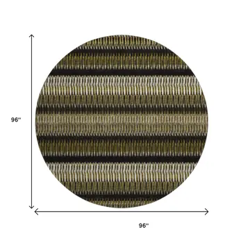 8' Brown Black And Ivory Striped Washable Round Rug With UV Protection