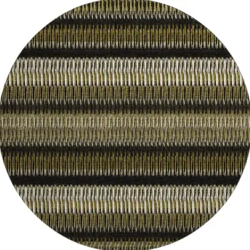 8' Brown Black And Ivory Striped Washable Round Rug With UV Protection