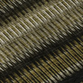 9' X 12' Brown Black And Ivory Striped Washable Area Rug With UV Protection