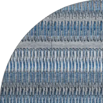 8' Blue And Ivory Striped Washable Round Rug With UV Protection