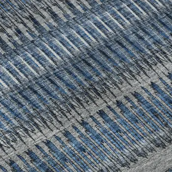8' X 10' Blue And Ivory Striped Washable Area Rug With UV Protection