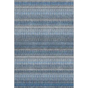 9' X 12' Blue And Ivory Striped Washable Area Rug With UV Protection