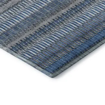 9' X 12' Blue And Ivory Striped Washable Area Rug With UV Protection