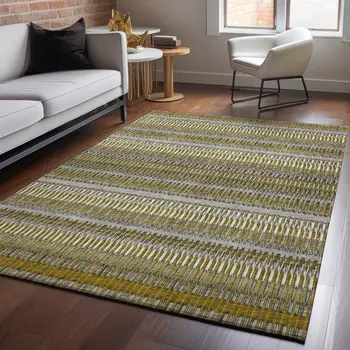 3' X 5' Coffee Ivory And Gray Striped Washable Area Rug With UV Protection