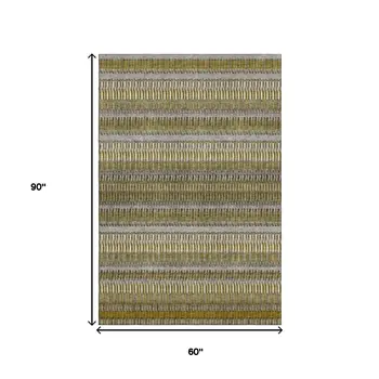 5' X 8' Coffee Ivory And Gray Striped Washable Area Rug With UV Protection