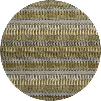 8' Coffee Ivory And Gray Striped Washable Round Rug With UV Protection