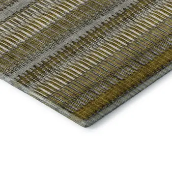8' Coffee Ivory And Gray Striped Washable Round Rug With UV Protection
