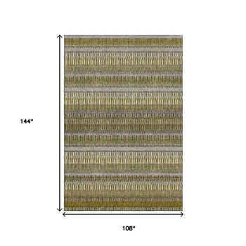 9' X 12' Coffee Ivory And Gray Striped Washable Area Rug With UV Protection