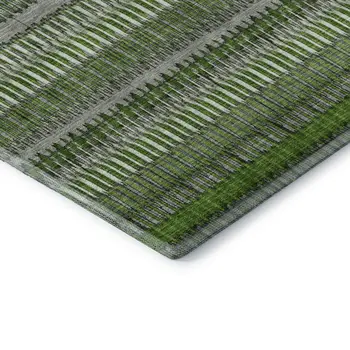 8' X 10' Green Ivory And Gray Striped Washable Area Rug With UV Protection