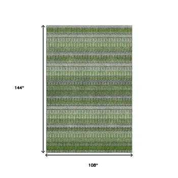 9' X 12' Green Ivory And Gray Striped Washable Area Rug With UV Protection