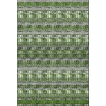 9' X 12' Green Ivory And Gray Striped Washable Area Rug With UV Protection