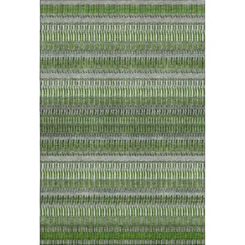 10' X 14' Green Ivory And Gray Striped Washable Area Rug With UV Protection