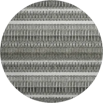 8' Gray And Ivory Striped Washable Round Rug With UV Protection
