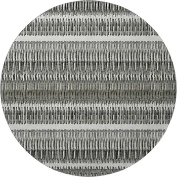 8' Gray And Ivory Striped Washable Round Rug With UV Protection