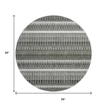8' Gray And Ivory Striped Washable Round Rug With UV Protection