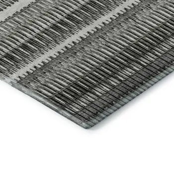 8' X 10' Gray And Ivory Striped Washable Area Rug With UV Protection