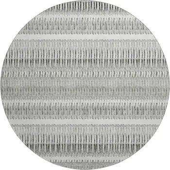 8' Ivory And Gray Striped Washable Round Rug With UV Protection