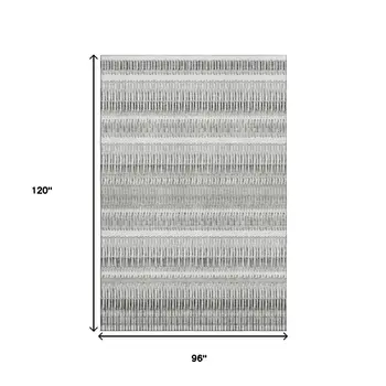 8' X 10' Ivory And Gray Striped Washable Area Rug With UV Protection