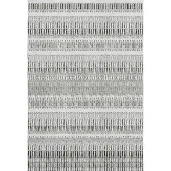 9' X 12' Ivory And Gray Striped Washable Area Rug With UV Protection