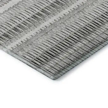 9' X 12' Ivory And Gray Striped Washable Area Rug With UV Protection