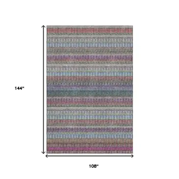 9' X 12' Taupe Purple And Blue Striped Washable Area Rug With UV Protection
