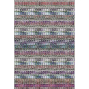 10' X 14' Taupe Purple And Blue Striped Washable Area Rug With UV Protection