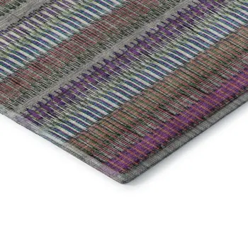 10' X 14' Taupe Purple And Blue Striped Washable Area Rug With UV Protection