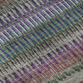10' X 14' Taupe Purple And Blue Striped Washable Area Rug With UV Protection