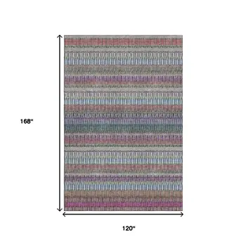 10' X 14' Taupe Purple And Blue Striped Washable Area Rug With UV Protection