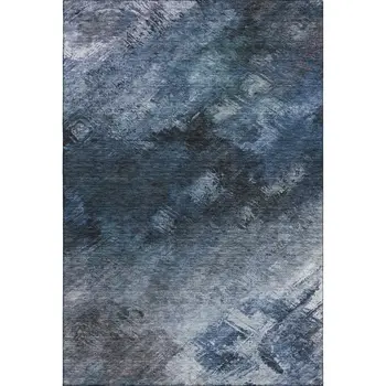 3' X 5' Blue Black And Gray Abstract Washable Area Rug With UV Protection