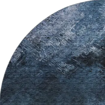 8' Blue Black And Gray Abstract Washable Round Rug With UV Protection