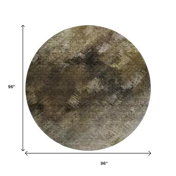 8' Chocolate Gray And Charcoal Abstract Washable Round Rug With UV Protection